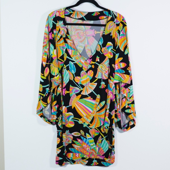 Trina Turk TT5W250 Neon Multi Color Abstract Print Pattern Tunic Coverup Dress L - Picture 1 of 4